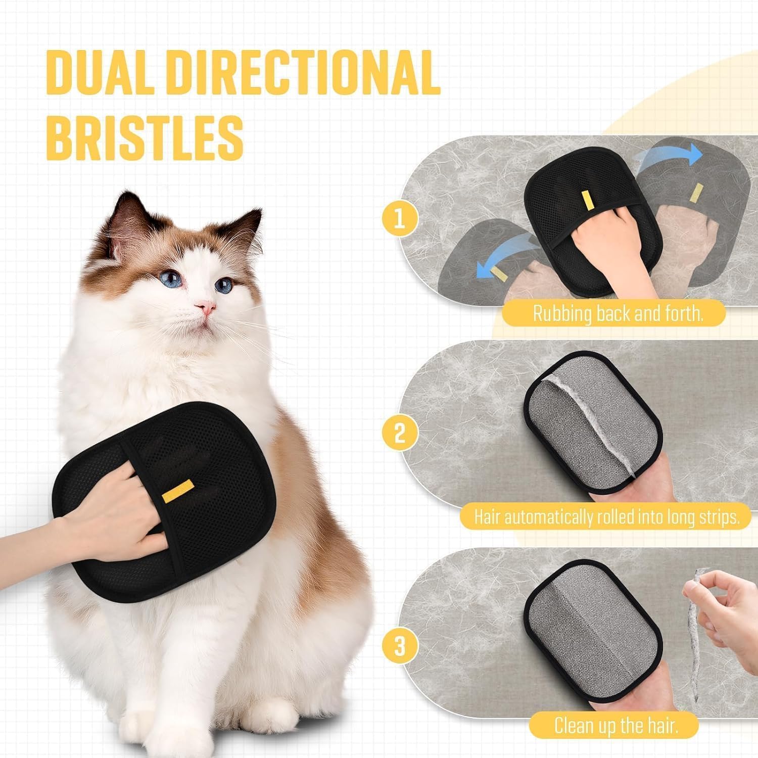 Pet Hair Remover, Electrostatic Pet Hair Removal Gloves, Reusable Cat & Dog Hair Remover for Couch, Furniture, Carpet, Curtain, Upgraded Animal Fur Removal Tool, Cat Grooming Gloves (Pack of 1)