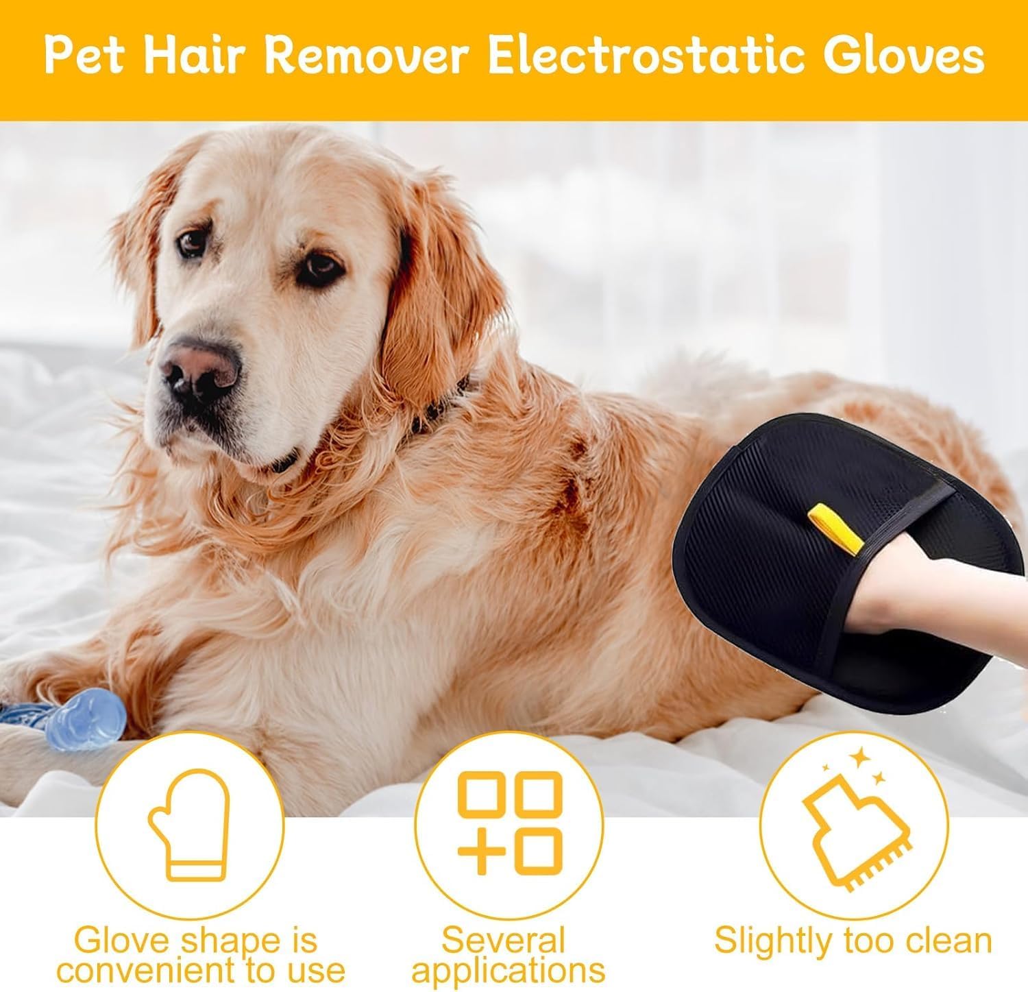 Pet Hair Remover, Electrostatic Pet Hair Removal Gloves, Reusable Cat & Dog Hair Remover for Couch, Furniture, Carpet, Curtain, Upgraded Animal Fur Removal Tool, Cat Grooming Gloves (Pack of 1)